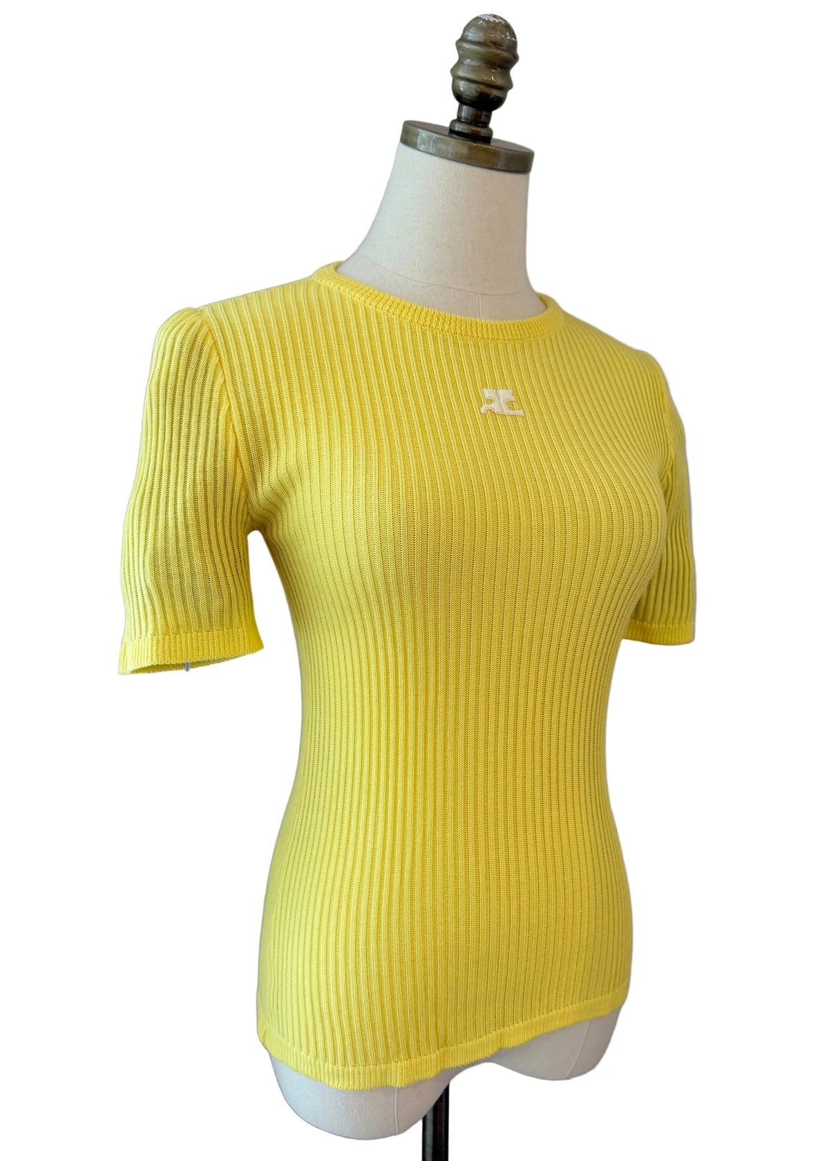 1970s Courrèges Ribbed Short-Sleeve Crew-Neck Tee with Logo
