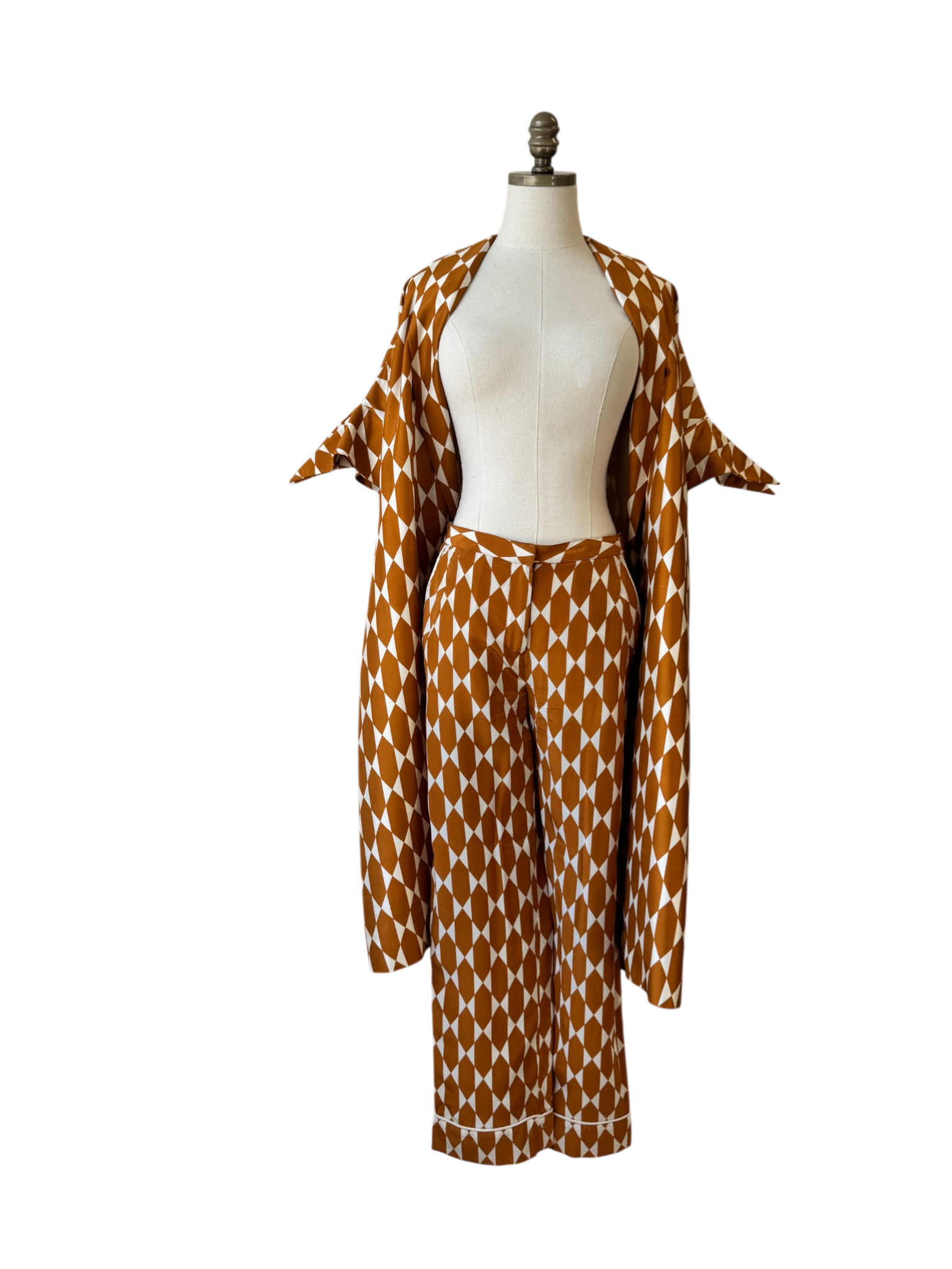 Tory Burch Silk Diamond Print Duster & Pant Set