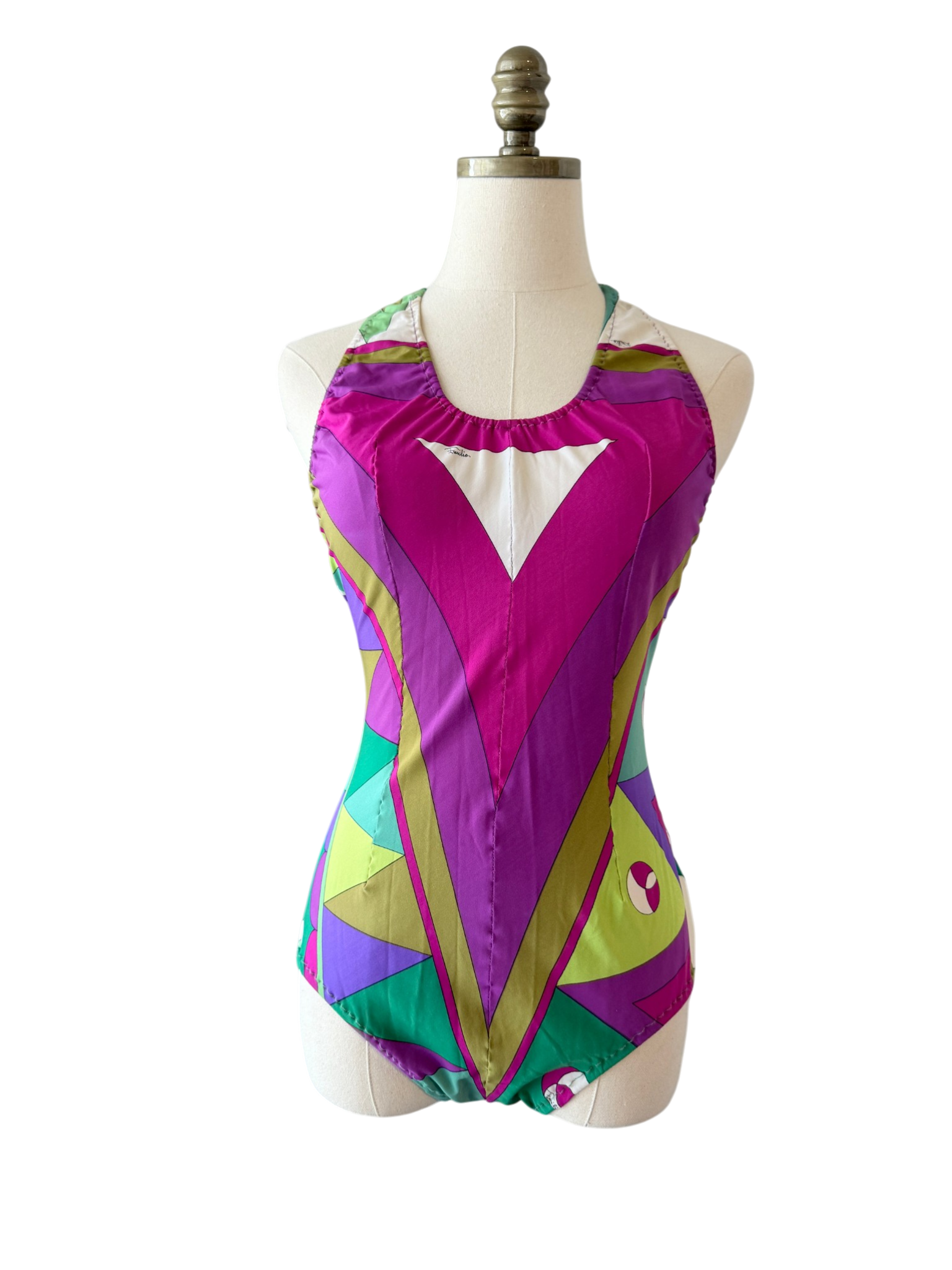 1960s Emilio Pucci Halter One-Piece Mod Print Bathing Suit