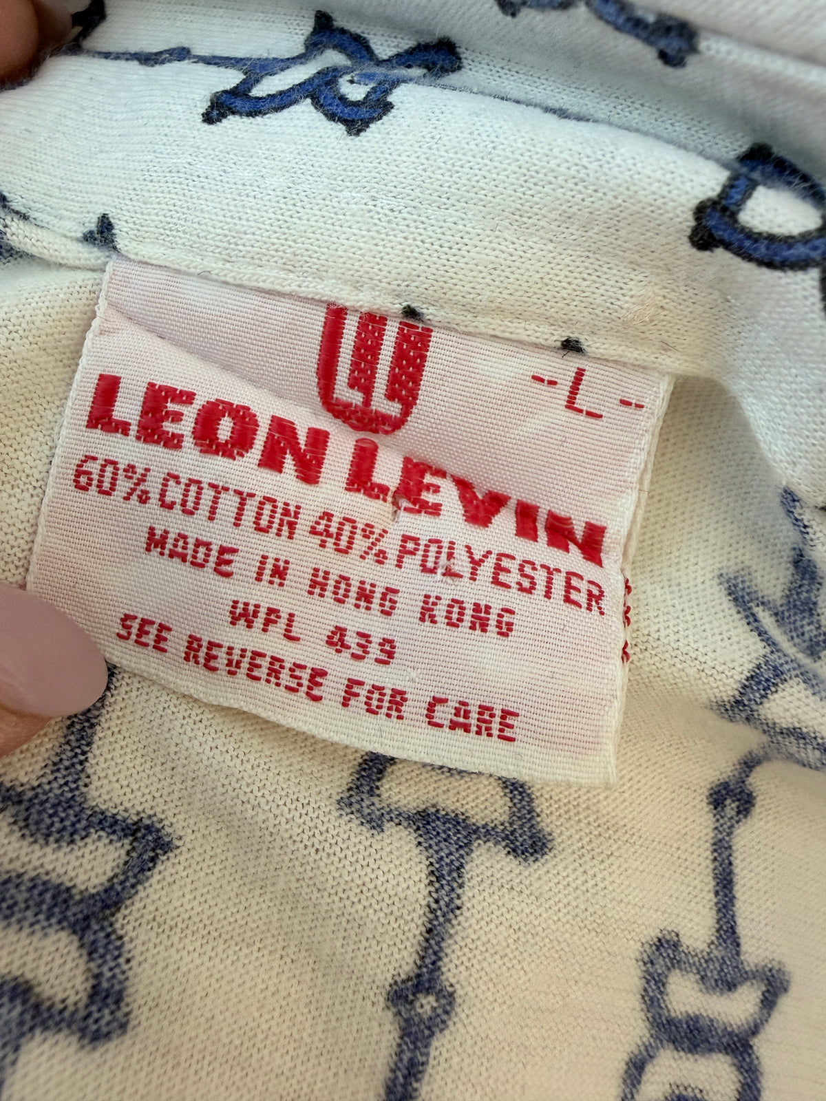 1970s Leon Levin White Cotton Horse Bit Print 3/4 Button-Front Collared T-Shirt