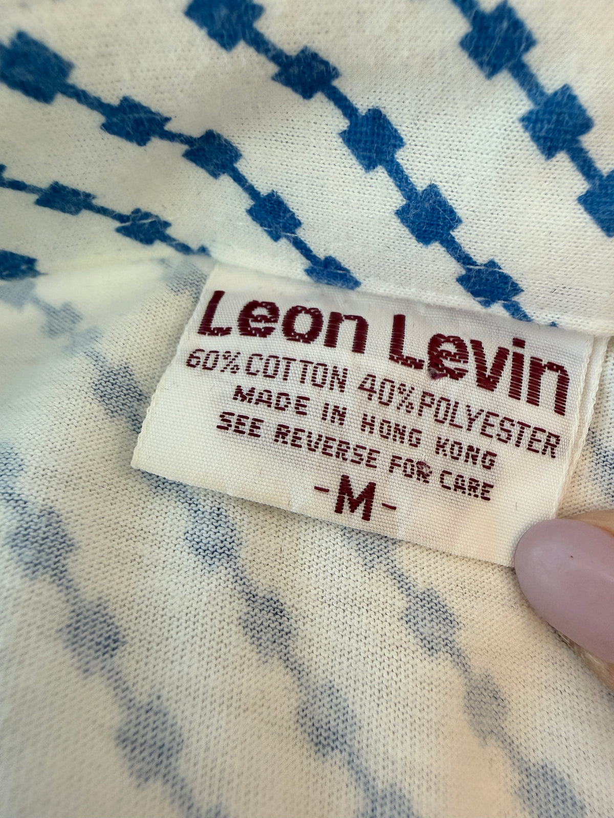 1970s Leon Levin White Cotton Square Link Print 3/4 Button-Front Collared T-Shirt