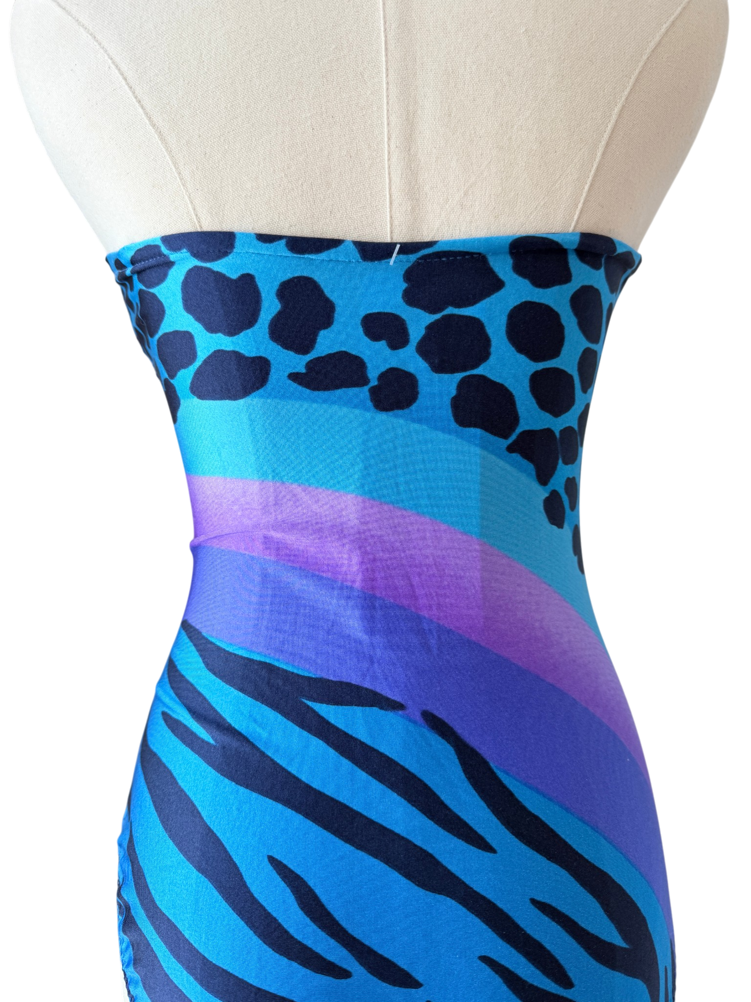 1970s Gottex Cheetah/Tiger print strapless one piece bathing suit