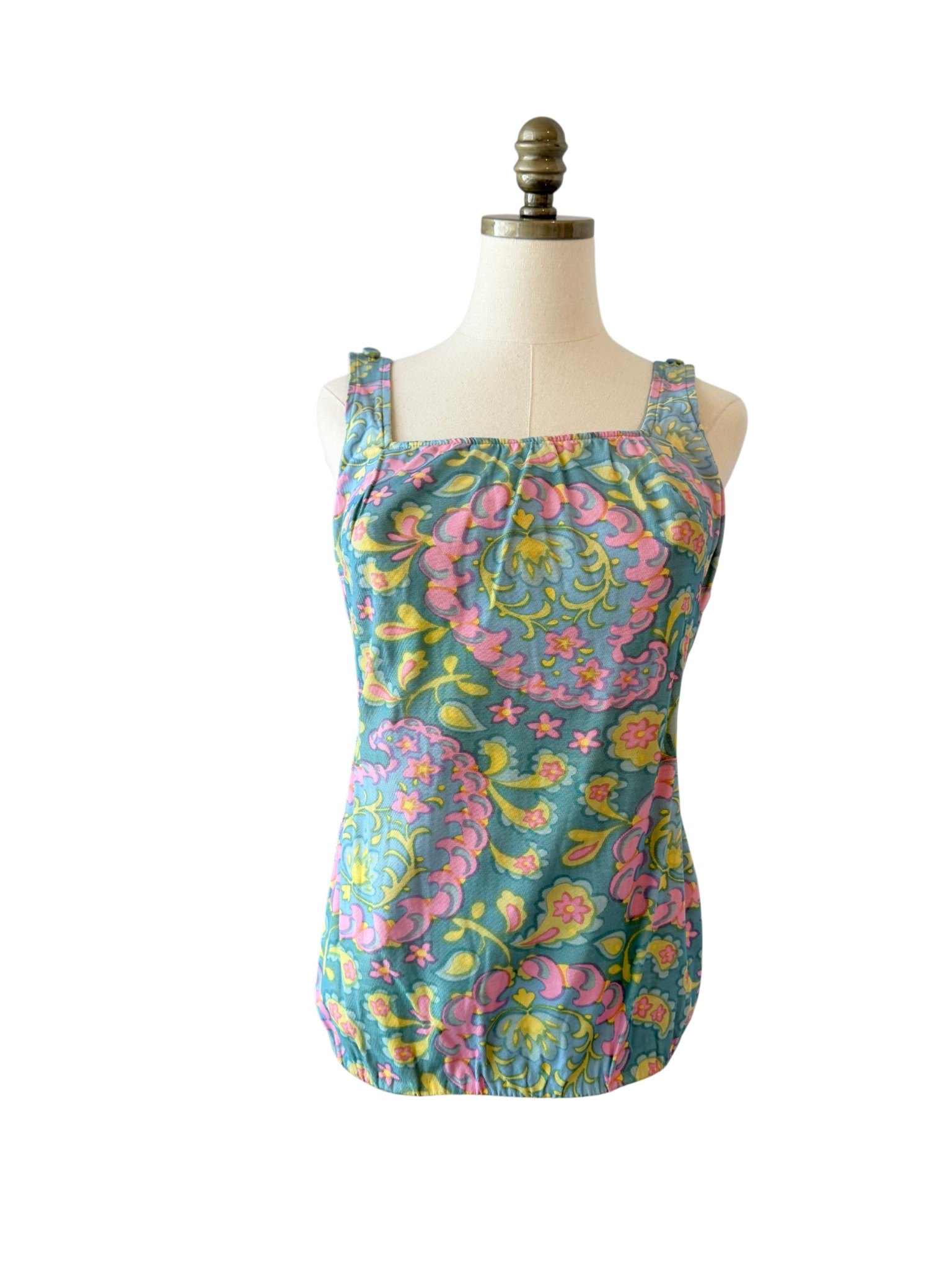 1960s Perfection Fit by Roxanne Cotton Swim/Play Suit with Floral Paisley Print