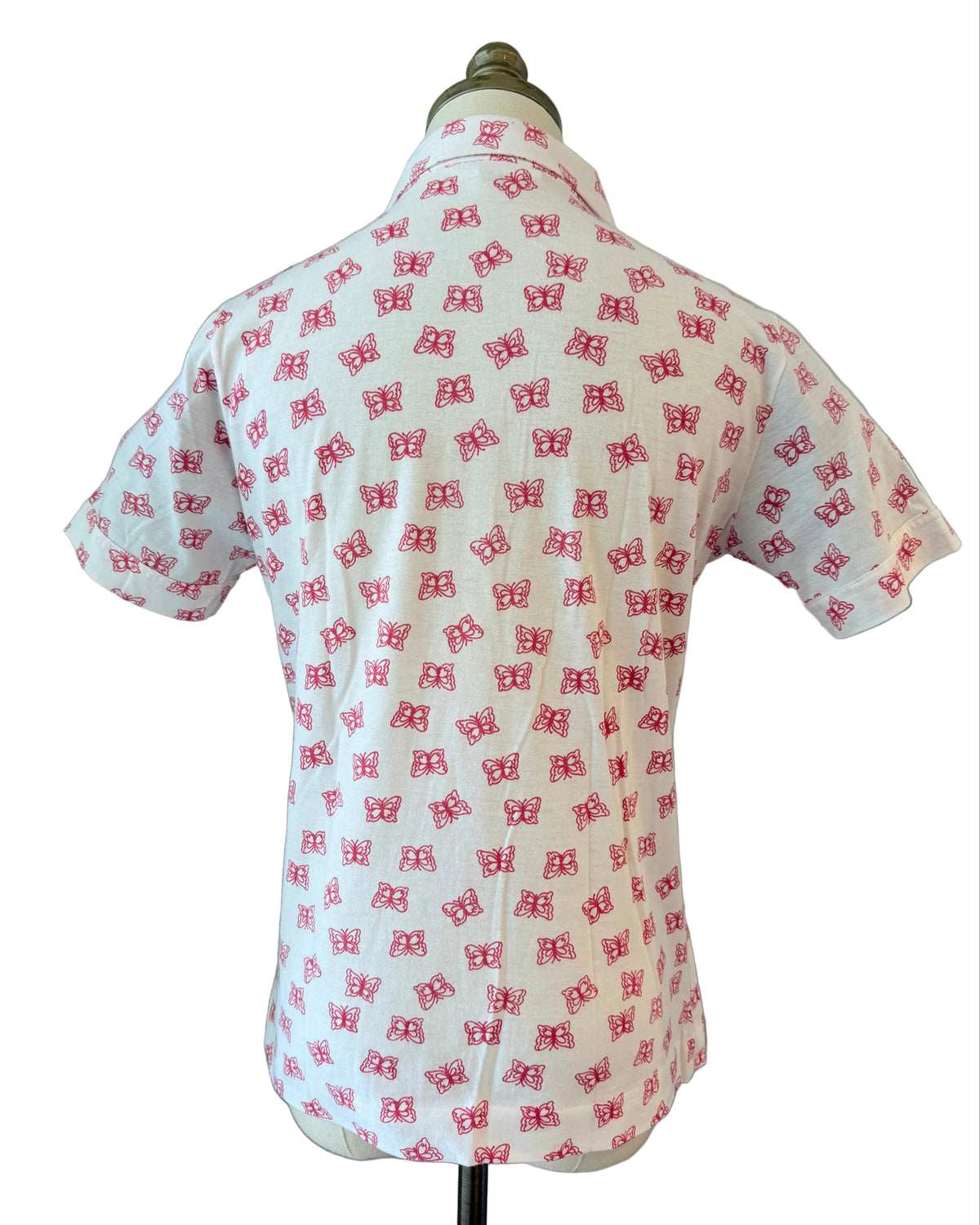 1970s Leon Levin White & Brown Chess Knight Print Cotton 3/4 Button-Front Collared T-Shirt