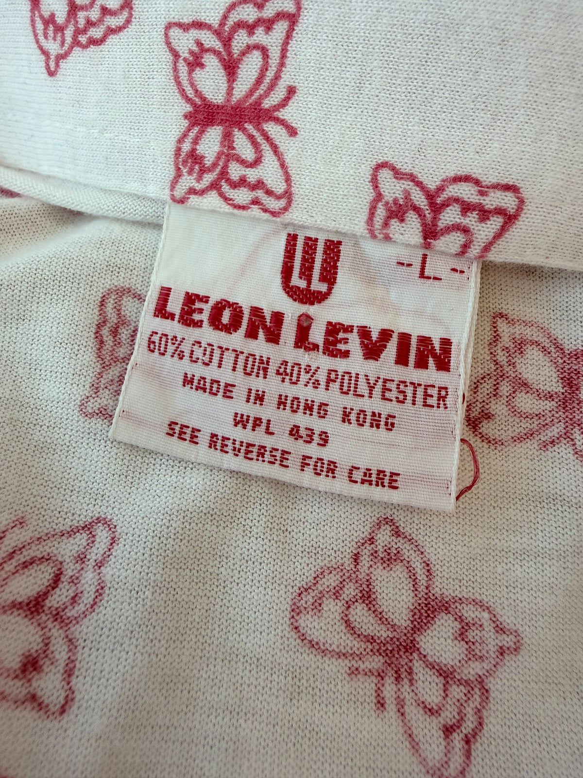 1970s Leon Levin White & Brown Chess Knight Print Cotton 3/4 Button-Front Collared T-Shirt