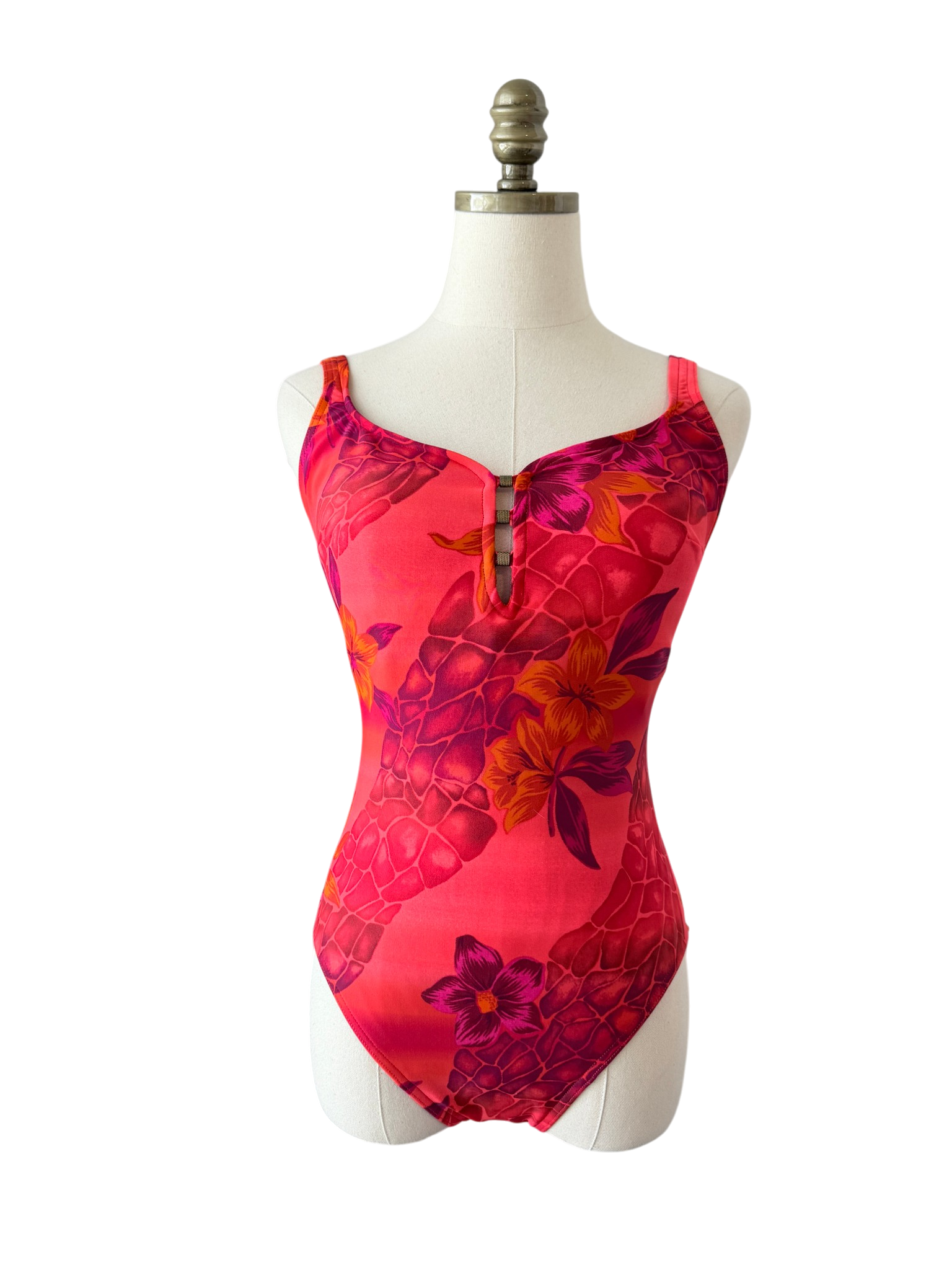 1980s Hawaiian Floral &amp; Giraffe Print One-Piece Bathing Suit