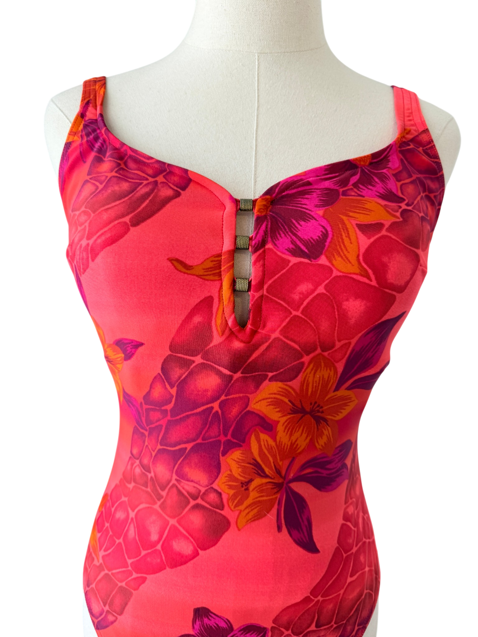 1980s Hawaiian Floral &amp; Giraffe Print One-Piece Bathing Suit