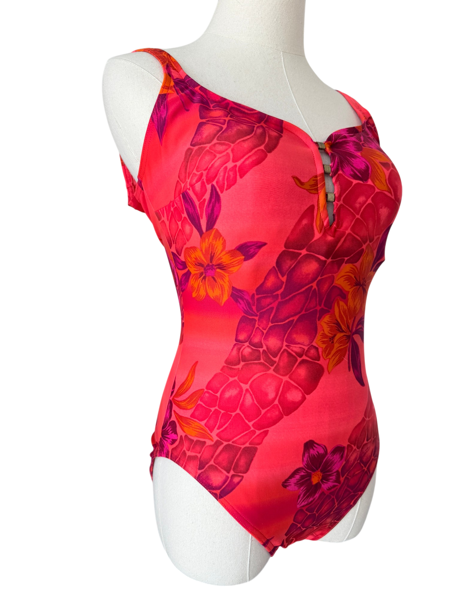 1980s Hawaiian Floral &amp; Giraffe Print One-Piece Bathing Suit