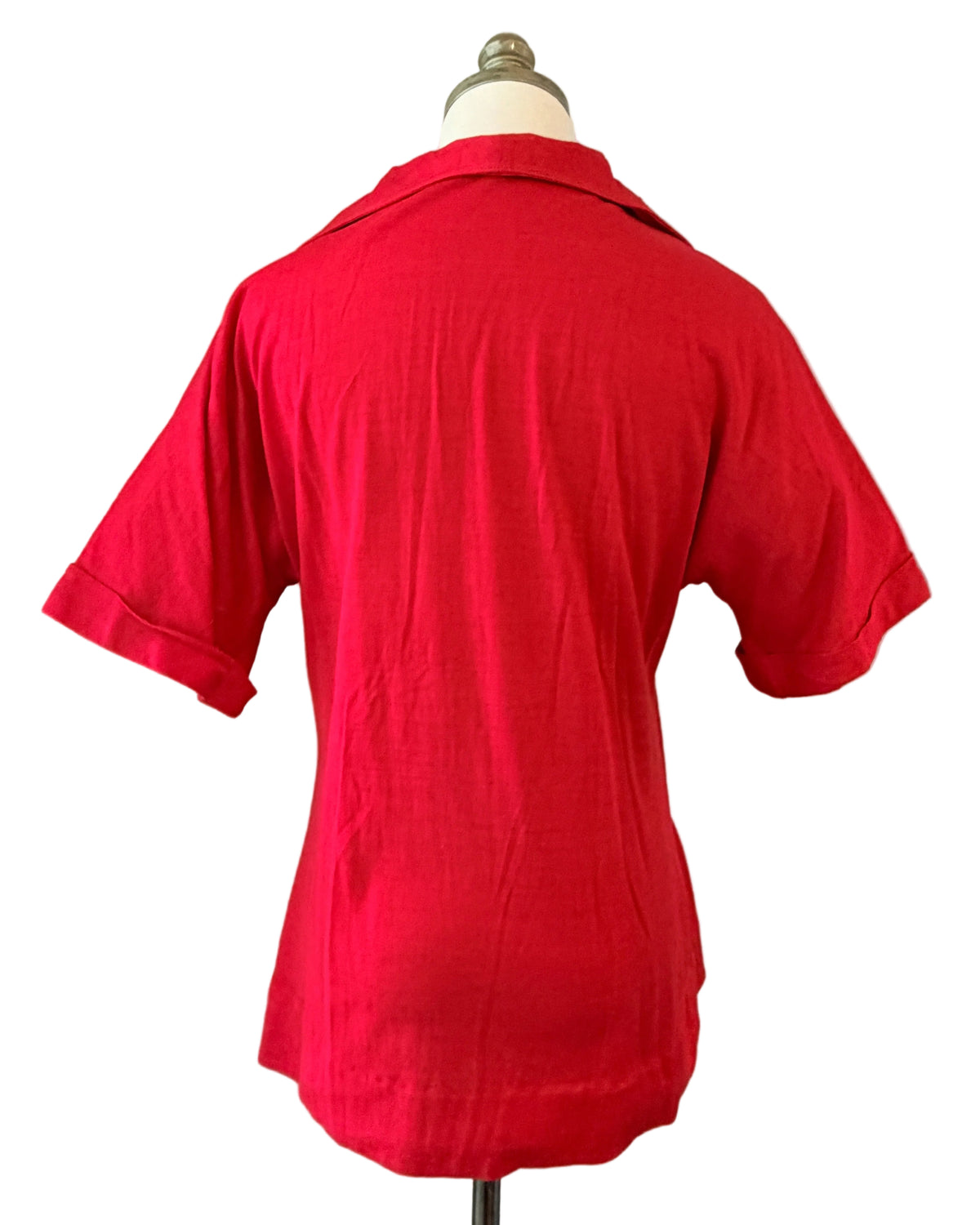 1960s H. Cosentino Capri Red Cotton Tie-Front Top with Dagger Collar
