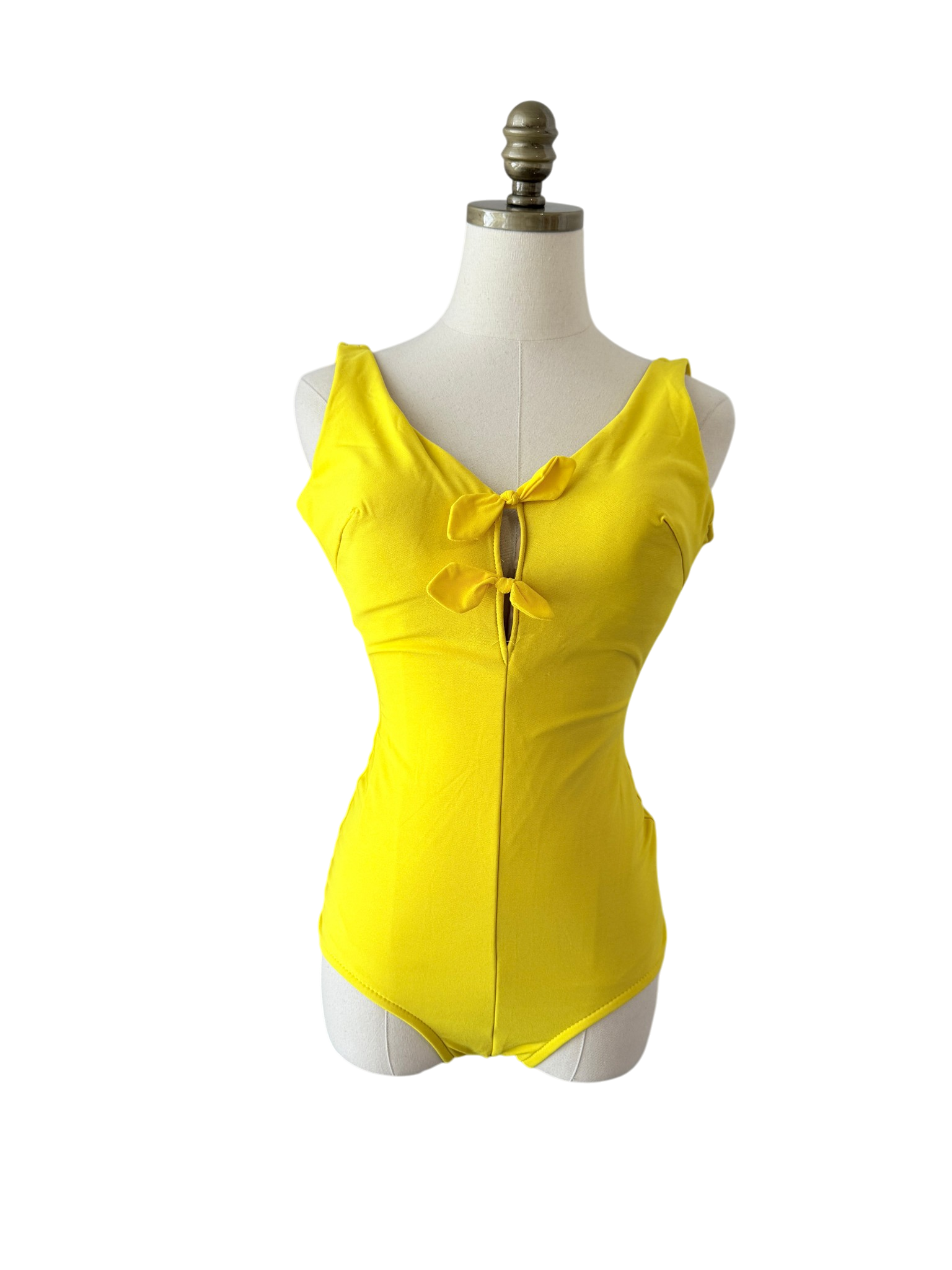 1960s Cole of California Yellow One-Piece Swimsuit with Peekaboo Front and Bow Detail