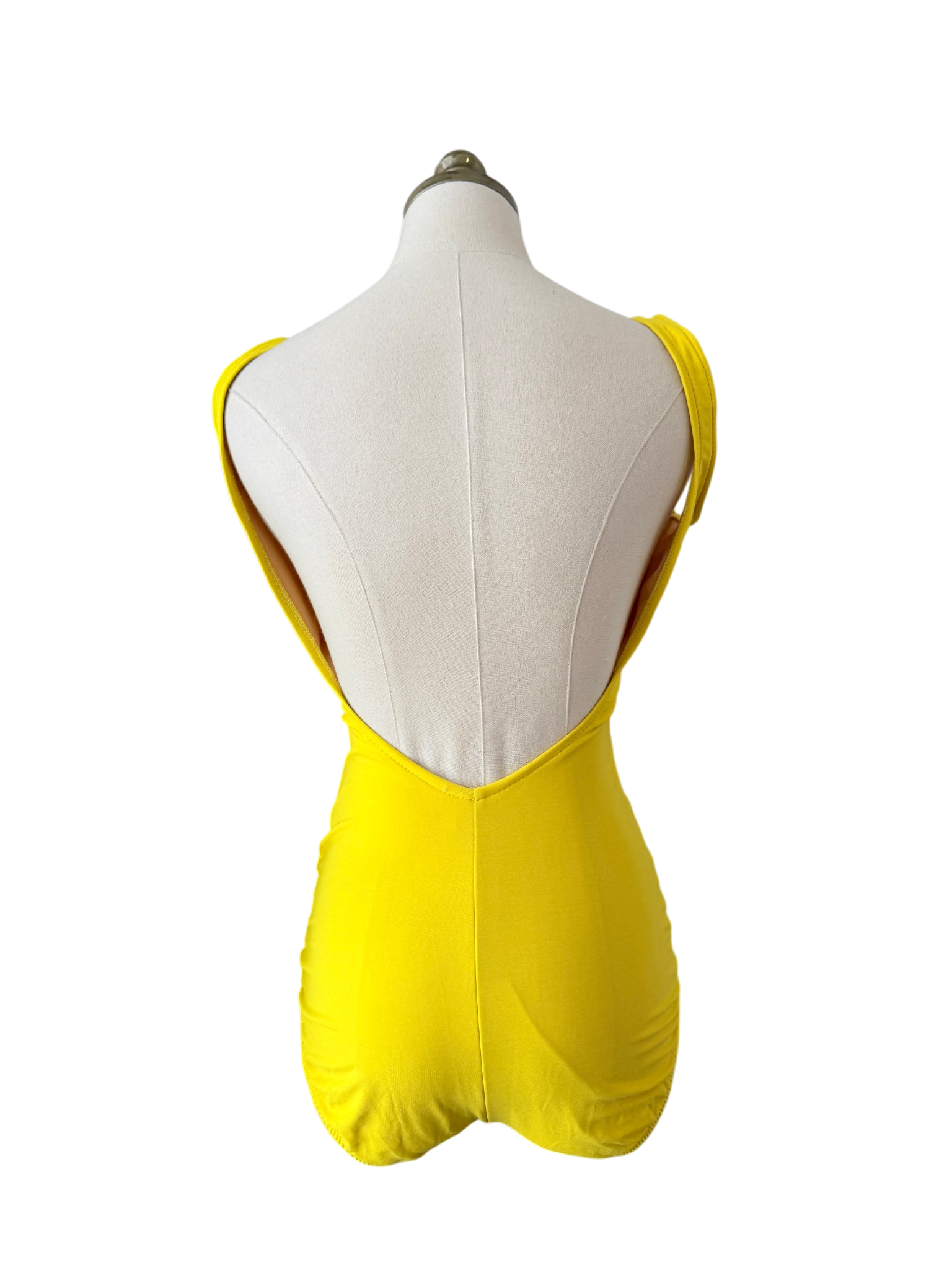 1960s Cole of California Yellow One-Piece Swimsuit with Peekaboo Front and Bow Detail
