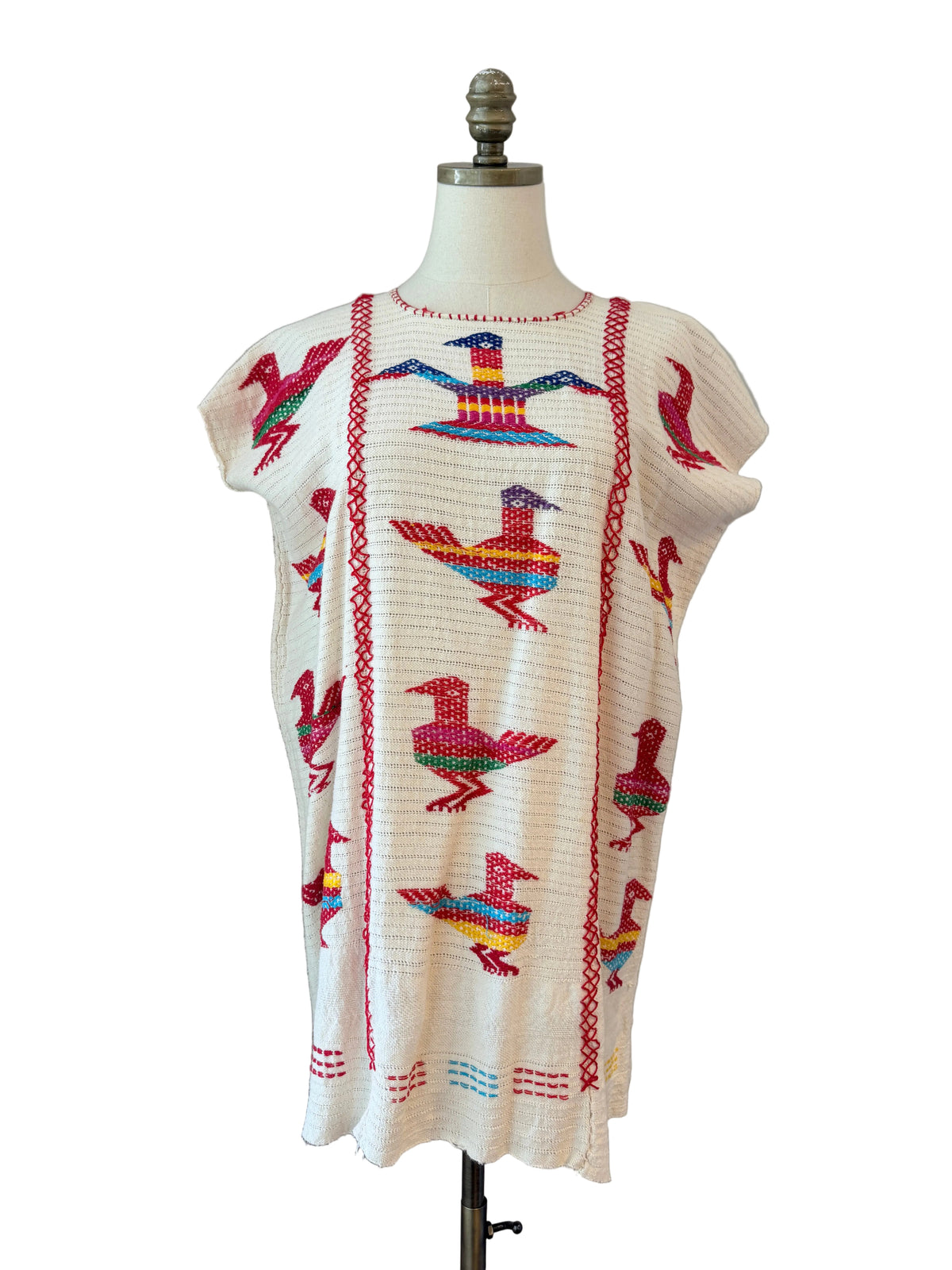 1960s Traditional Hand-Embroidered Oaxacan Huipil Tunic with Bird Motifs