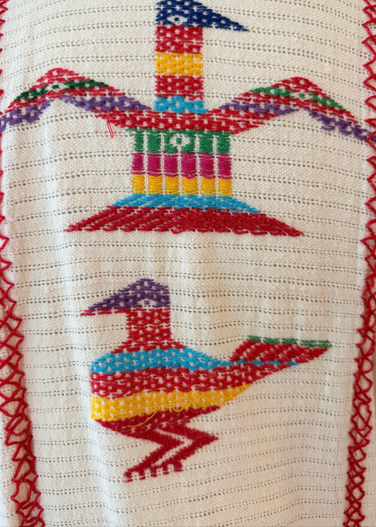 1960s Traditional Hand-Embroidered Oaxacan Huipil Tunic with Bird Motifs