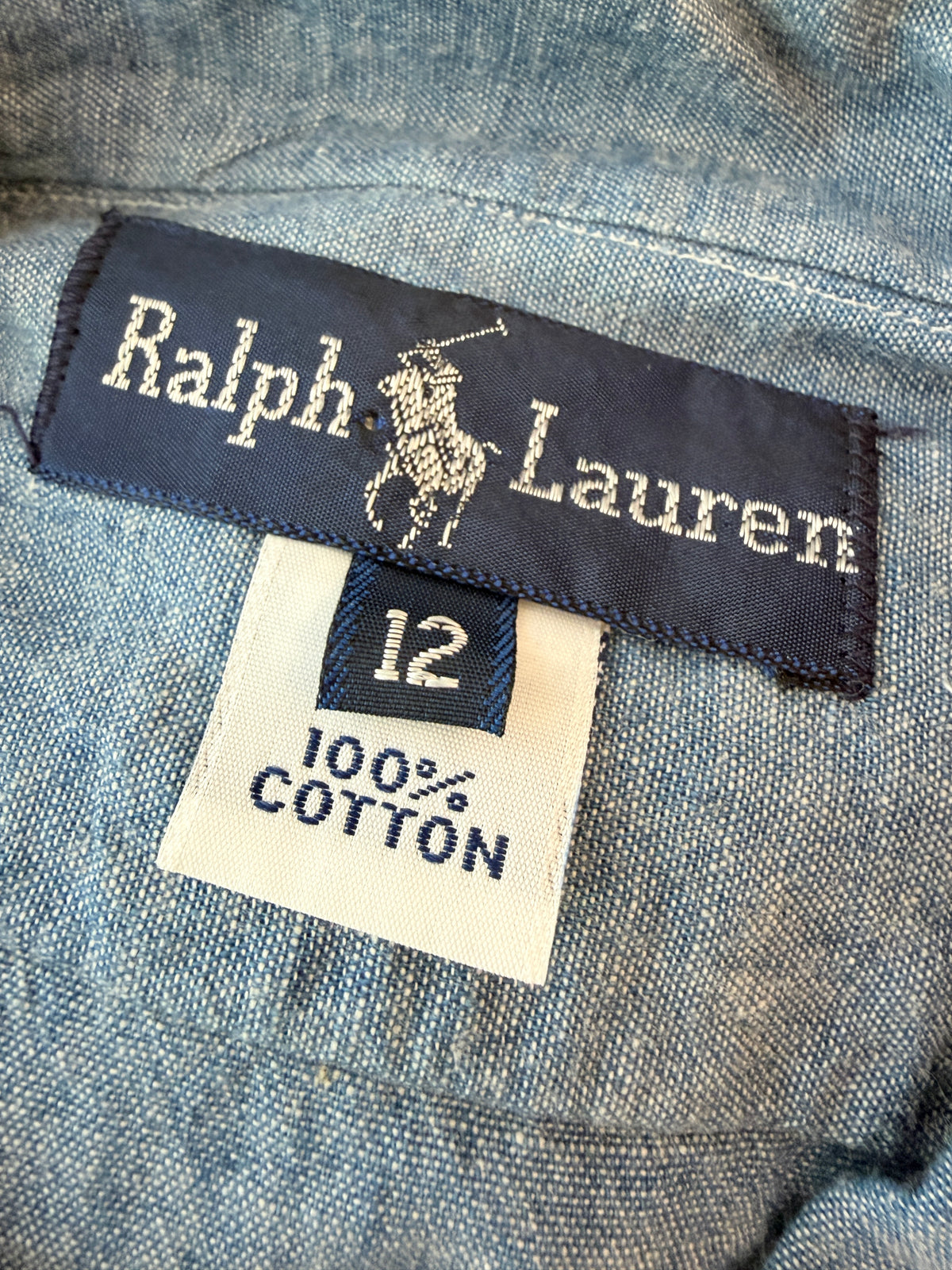 1980s Ralph Lauren Chambray Button-Front Collared Tank with Crossover Snap Panel & Pockets
