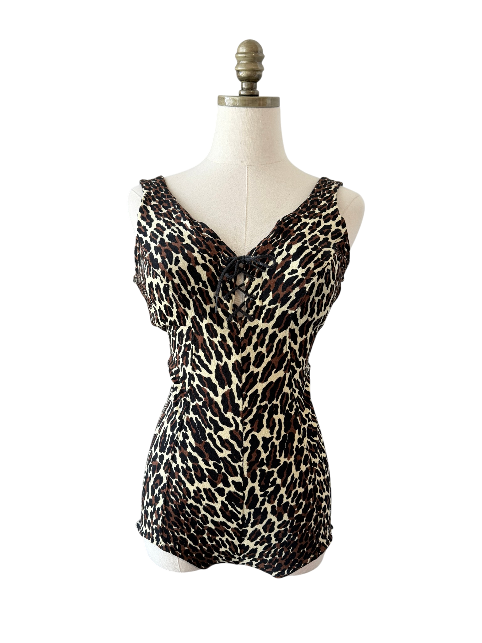 1960s Cole of California Rare Cheetah Print Corset-Front One-Piece Swimsuit