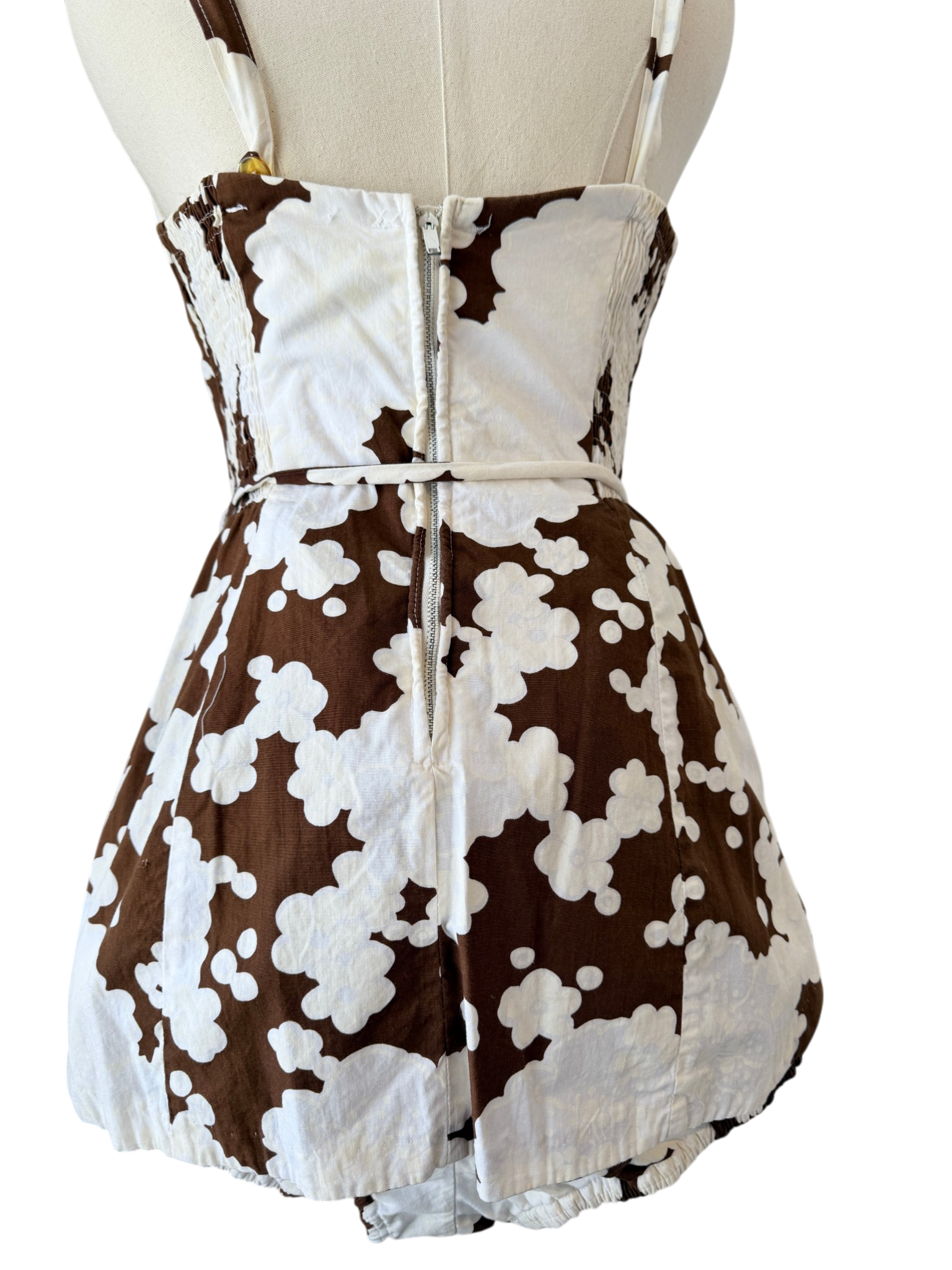 1960s Sears Brown & White Floral Cotton Swimsuit with Rope Belt