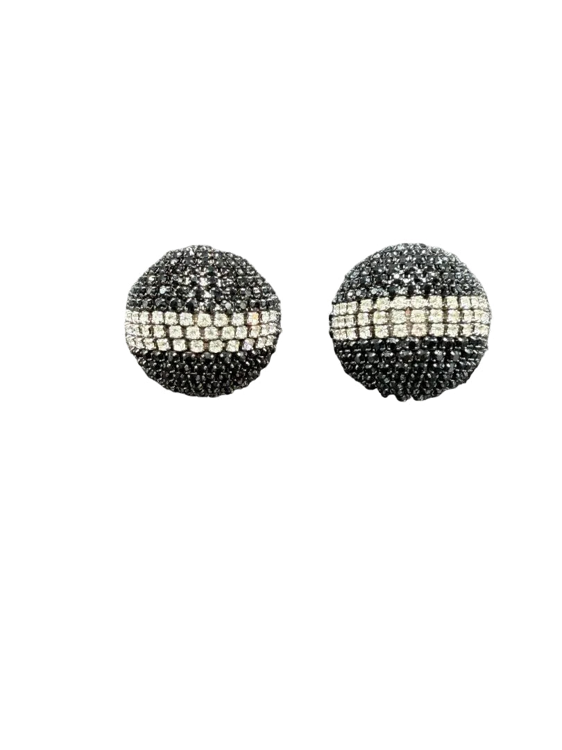 1980s Roxanne Assoulin Black & Clear Rhinestone Pavé Bubble Clip-On Earrings