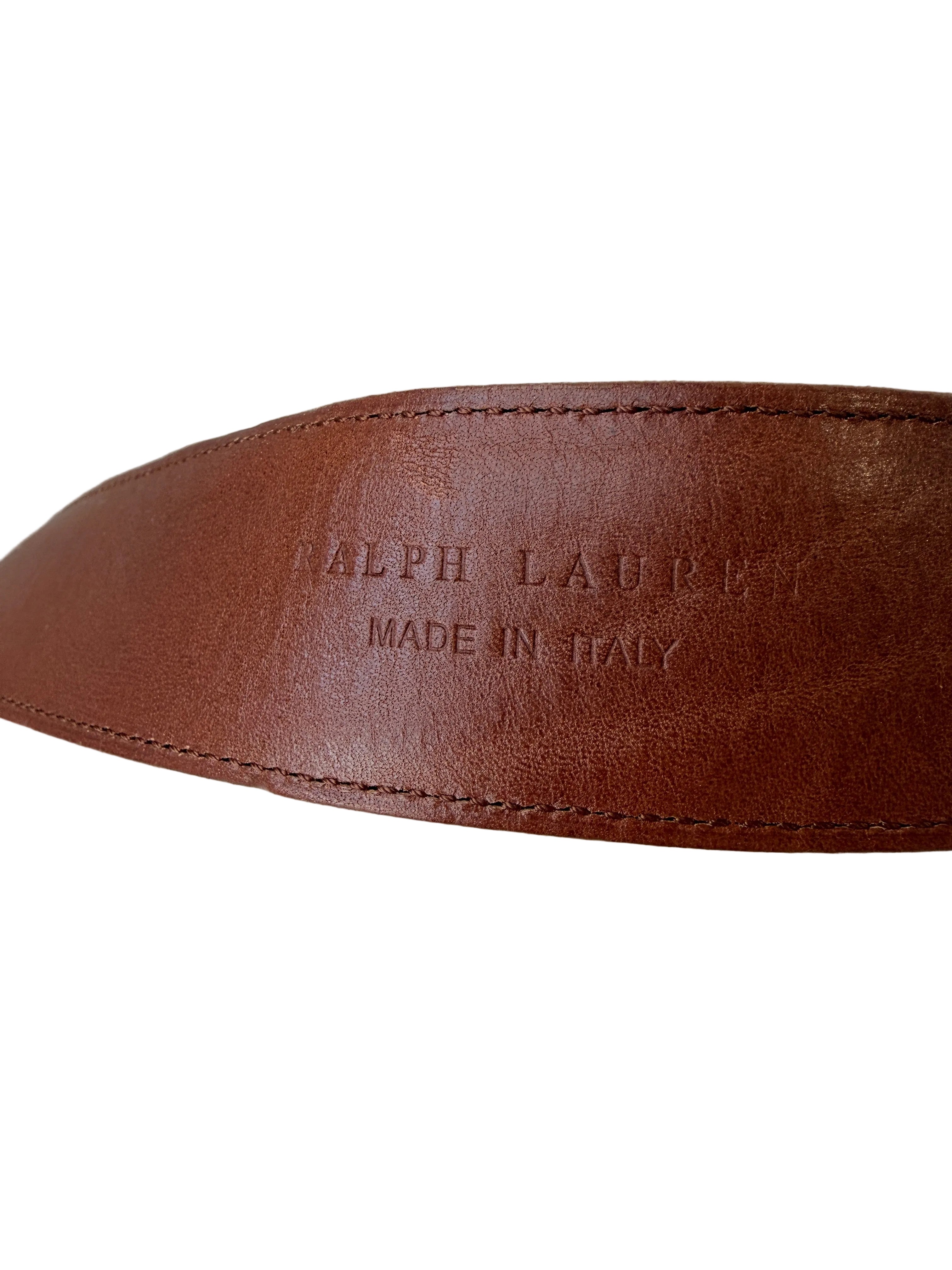 Ralph Lauren Brown Leather Belt with Gold Double Horse Head Buckle
