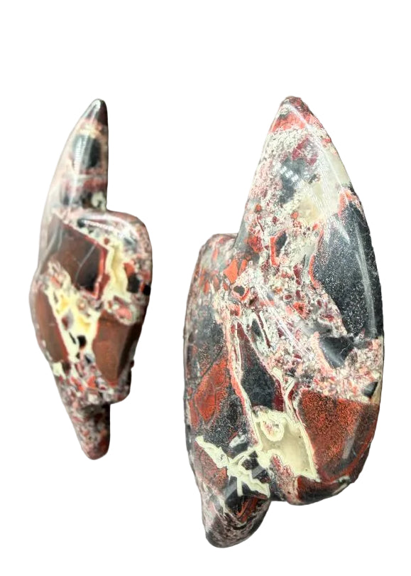 1980s Stephen Dweck Asymmetrical Brecciated Jasper Clip-On Earrings