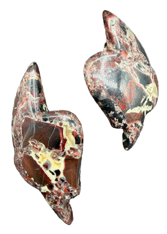 1980s Stephen Dweck Asymmetrical Brecciated Jasper Clip-On Earrings