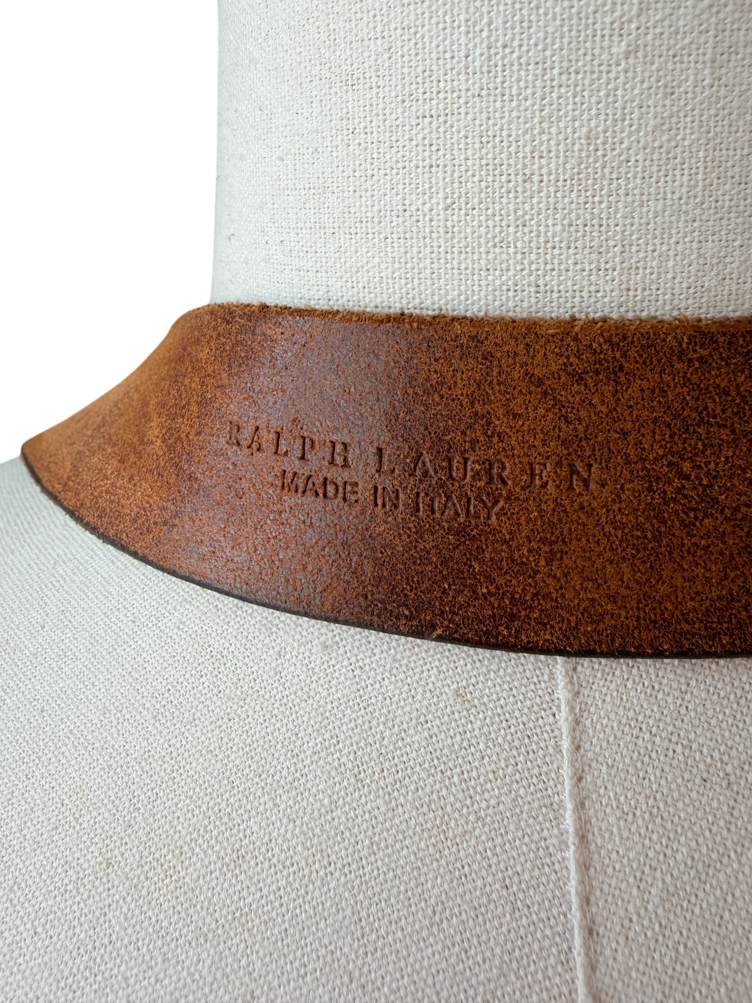 1990s Ralph Lauren Brown Leather Belt with Silver Stag Horn Buckle