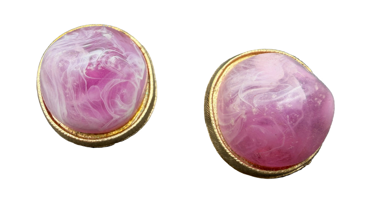 1960s Kramer Purple Marbled Lucite Clip-On Earrings
