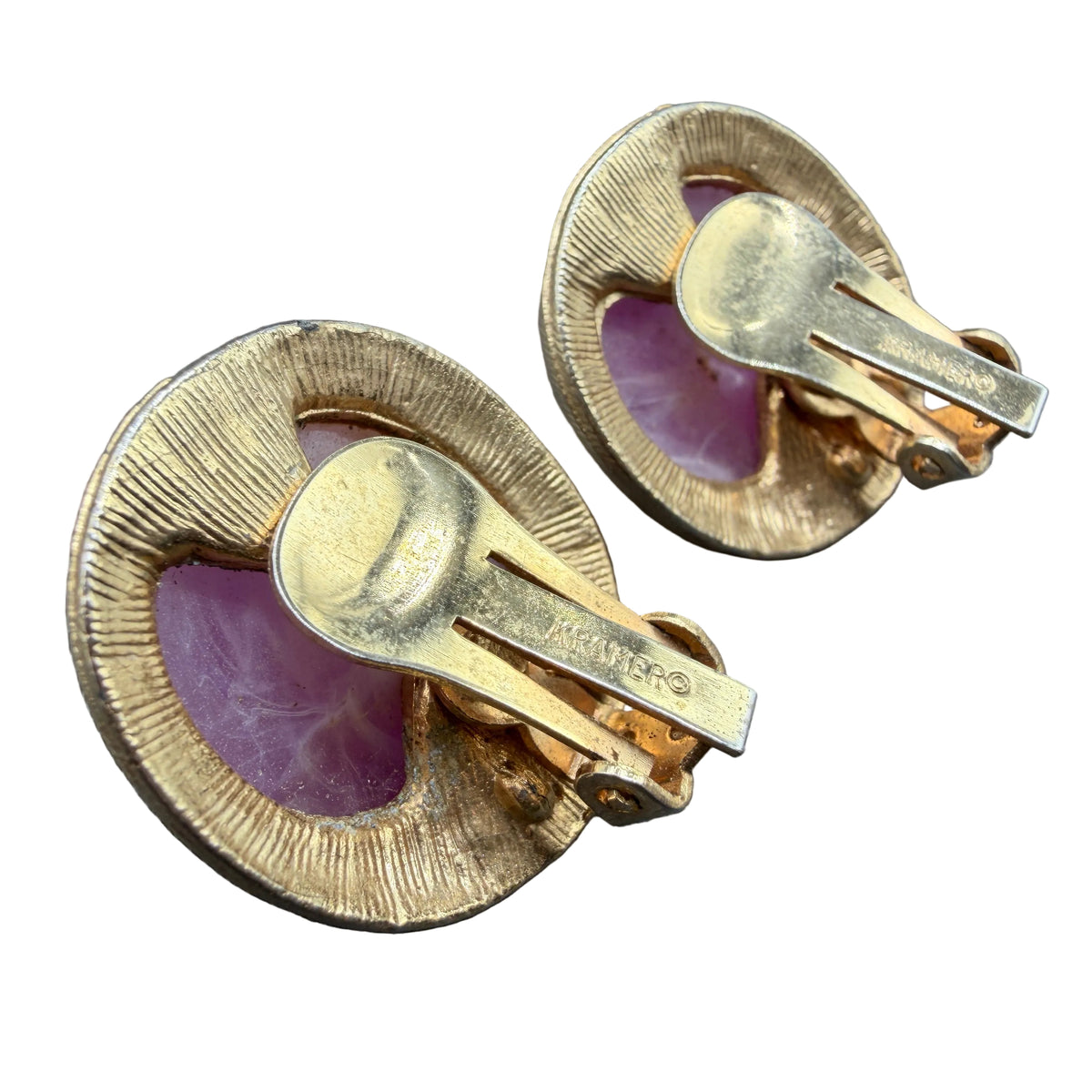 1960s Kramer Purple Marbled Lucite Clip-On Earrings