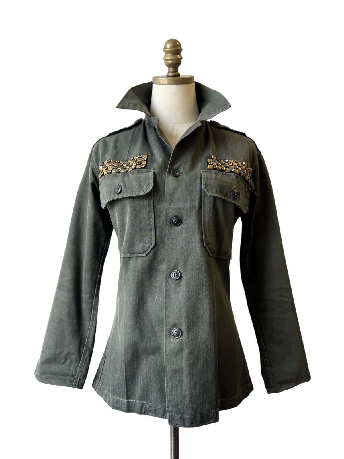 Figue Military-Inspired Embellished Shirt Jacket with Beaded Lizard Back
