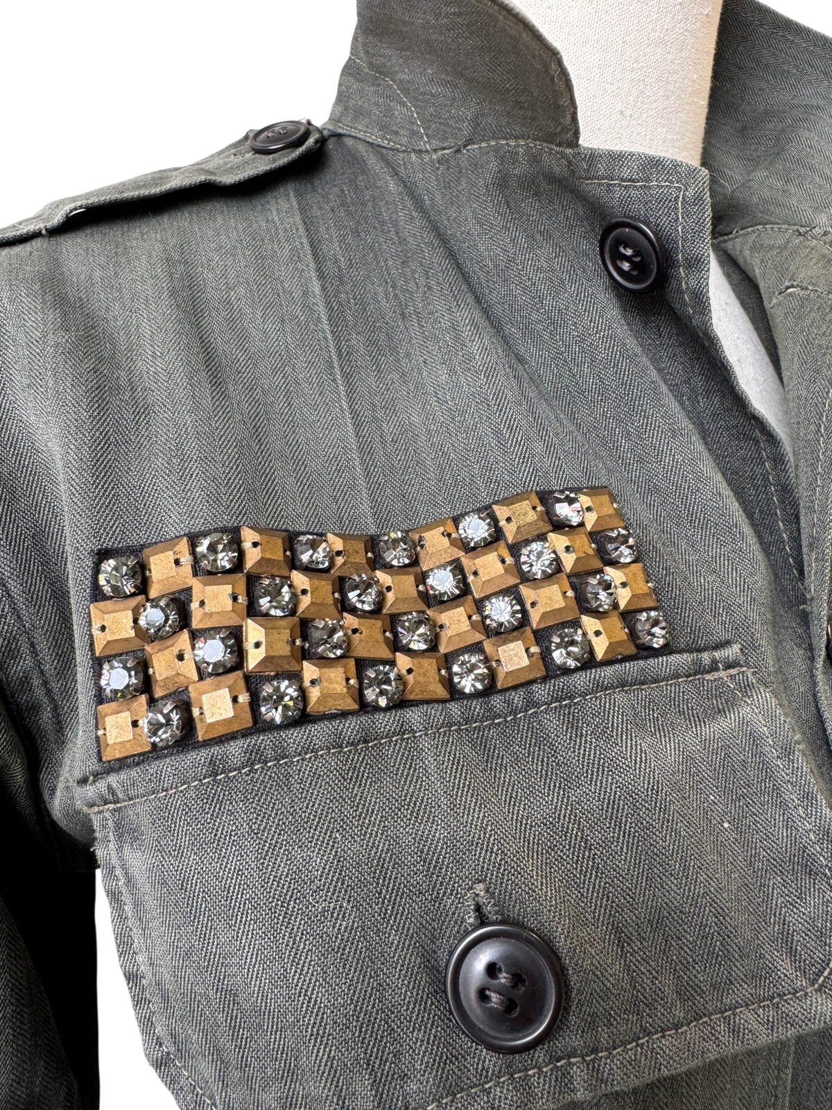 Figue Military-Inspired Embellished Shirt Jacket with Beaded Lizard Back