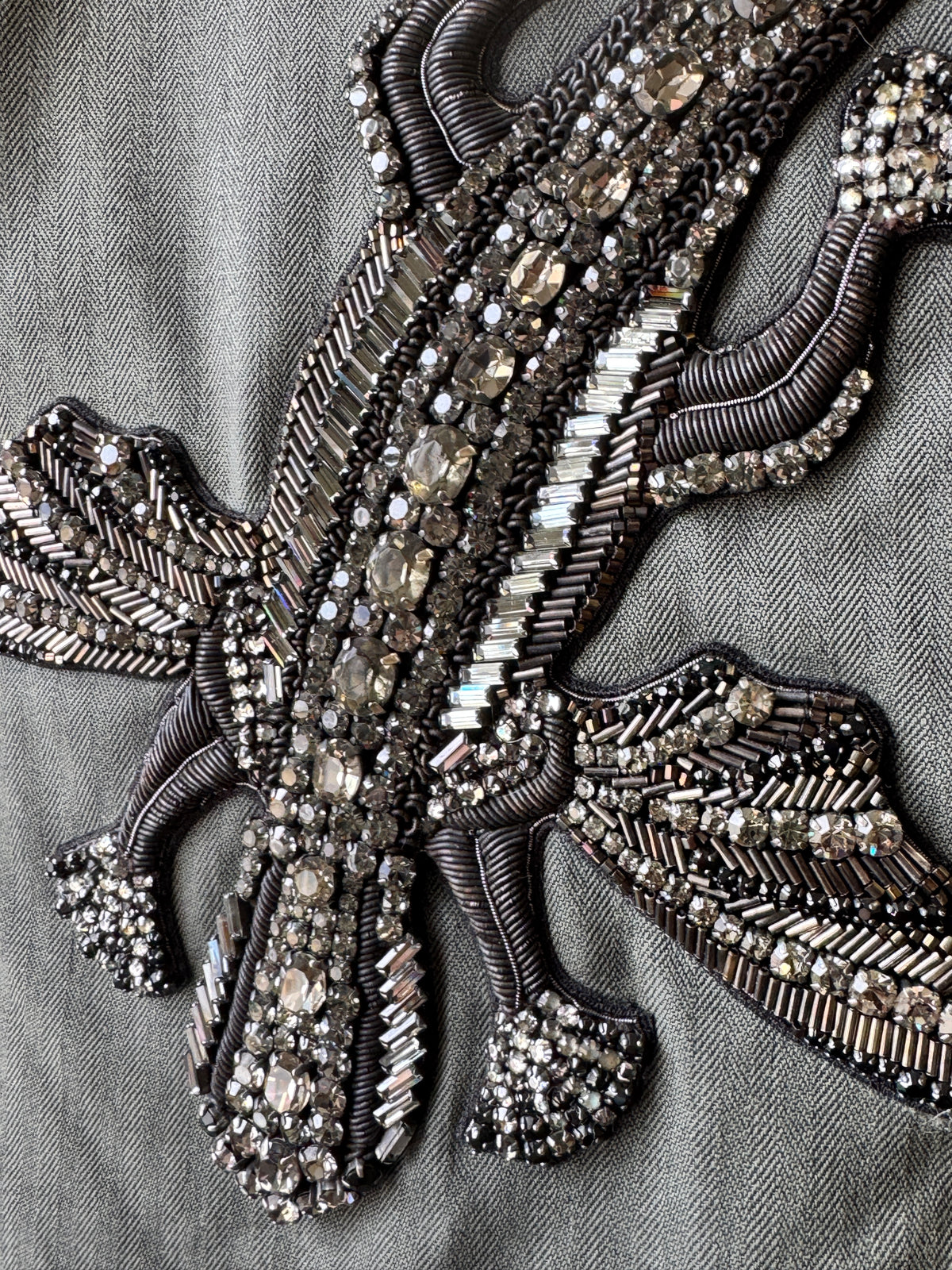 Figue Military-Inspired Embellished Shirt Jacket with Beaded Lizard Back