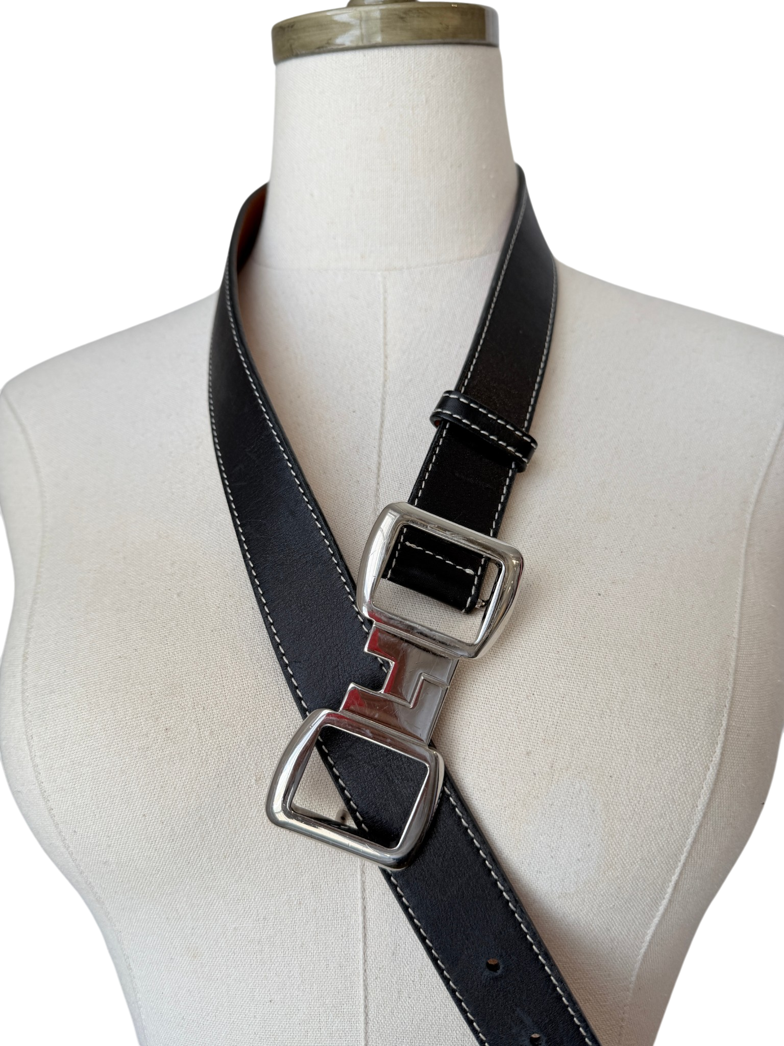 Lambertson Truex Black Leather Belt with Silver LT Buckle