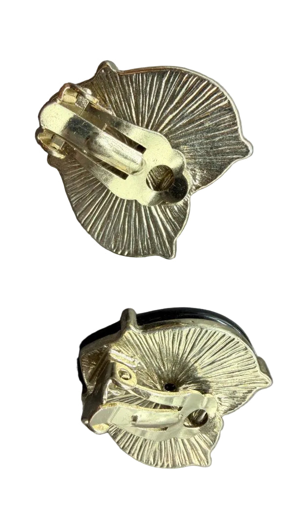 1960s Gold-Tone Black Enamel Bubble Heart Brooch with Pavé Rhinestones