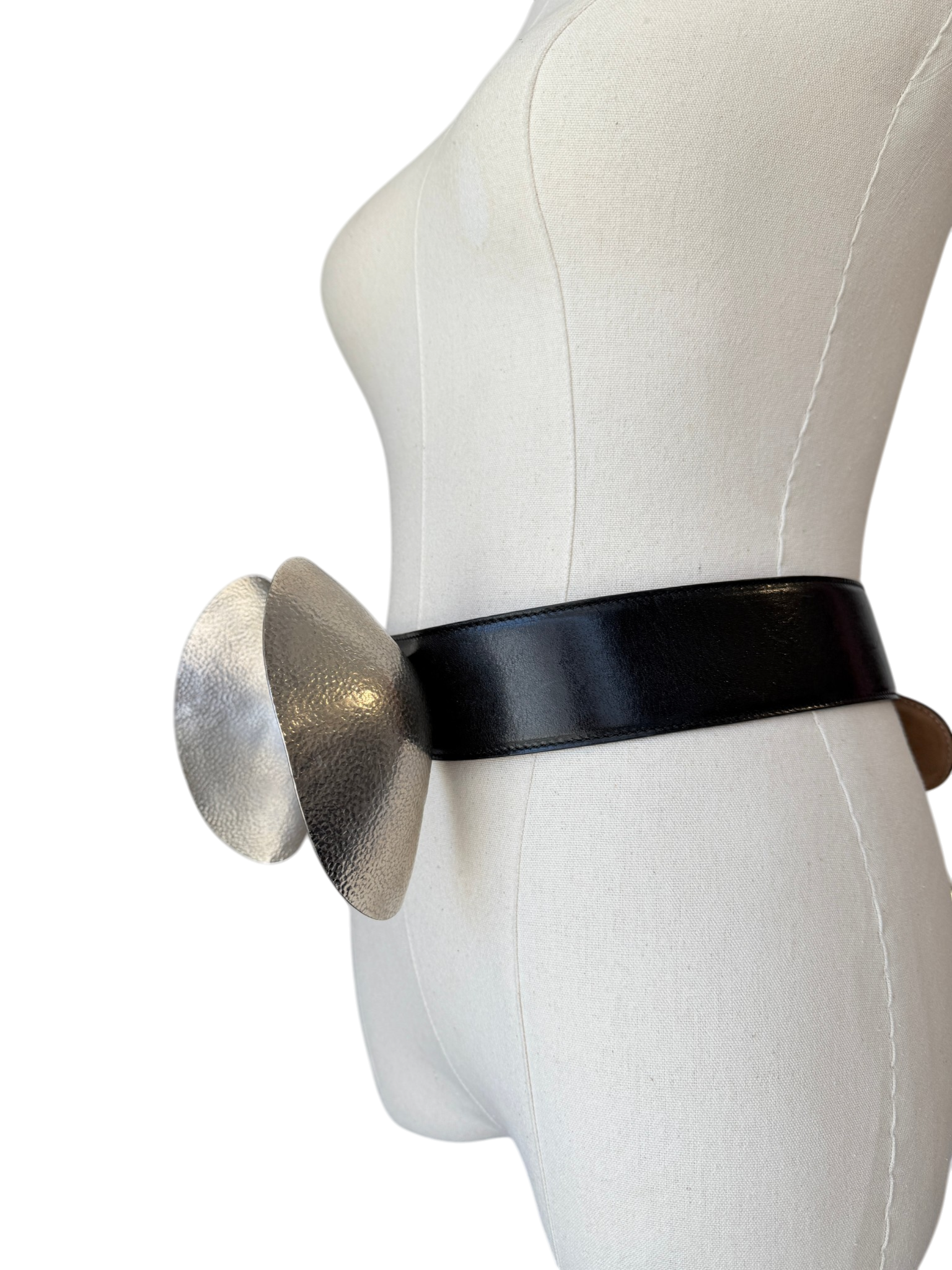 Alexander McQueen Black Wide Leather Belt with Sculptural Metal Bow