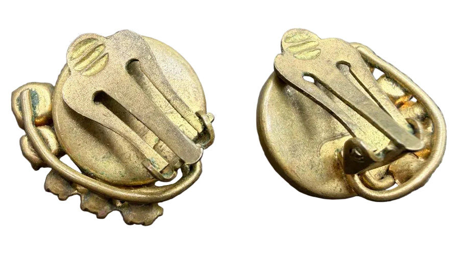 1940s Gold-Tone Moonglow Glass & Aurora Borealis Rhinestone Clip Earrings