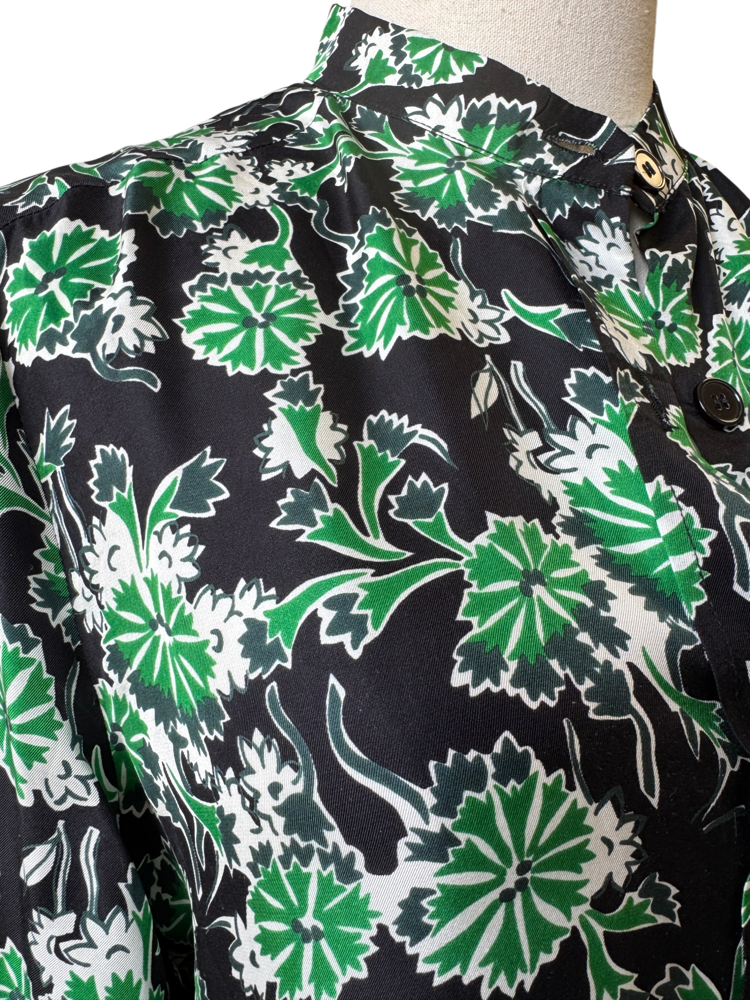 Marni Silk Floral Tunic Blouse with Mandarin Collar