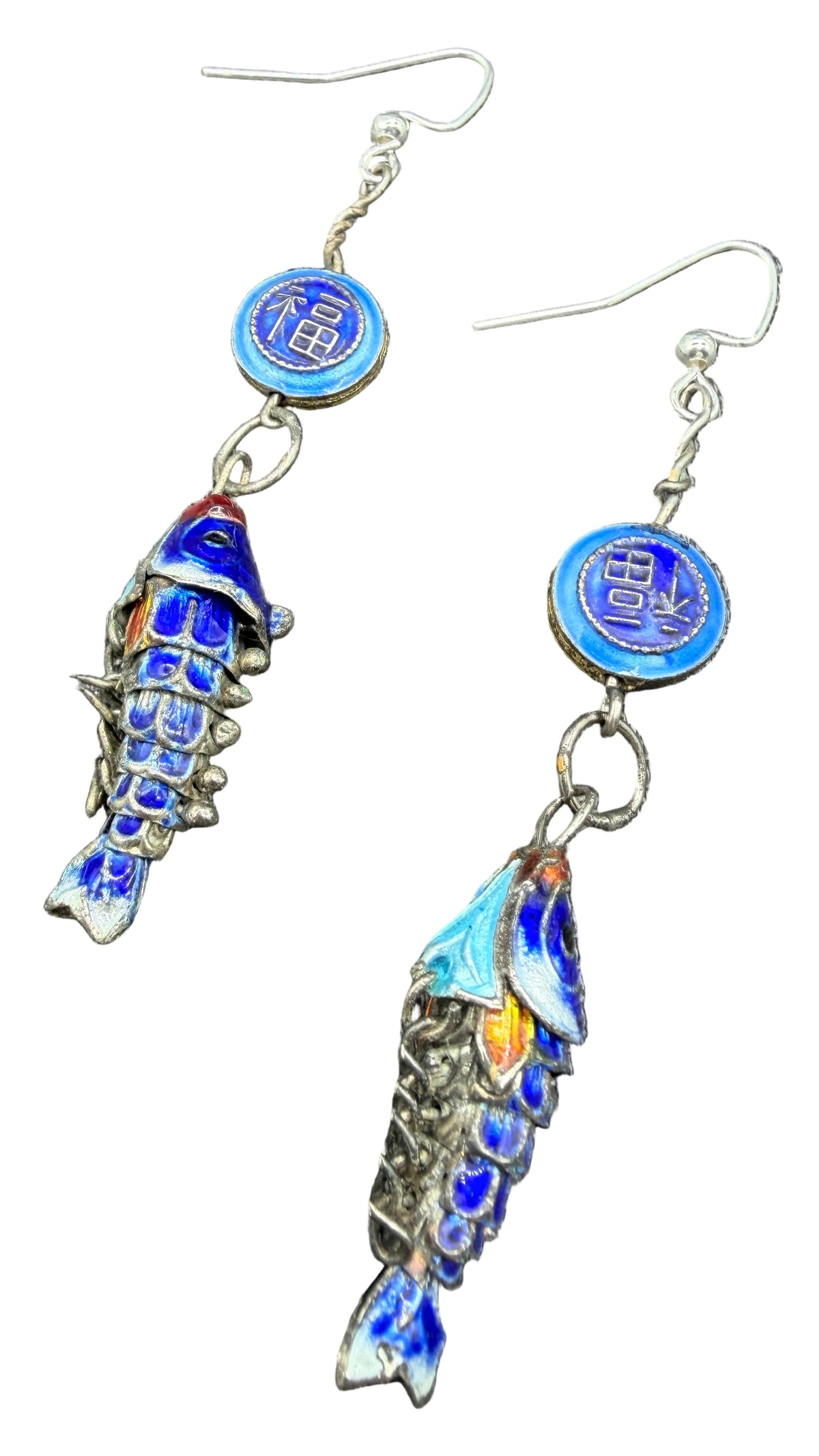 1970s Blue Enamel Articulated Koi Fish Earrings