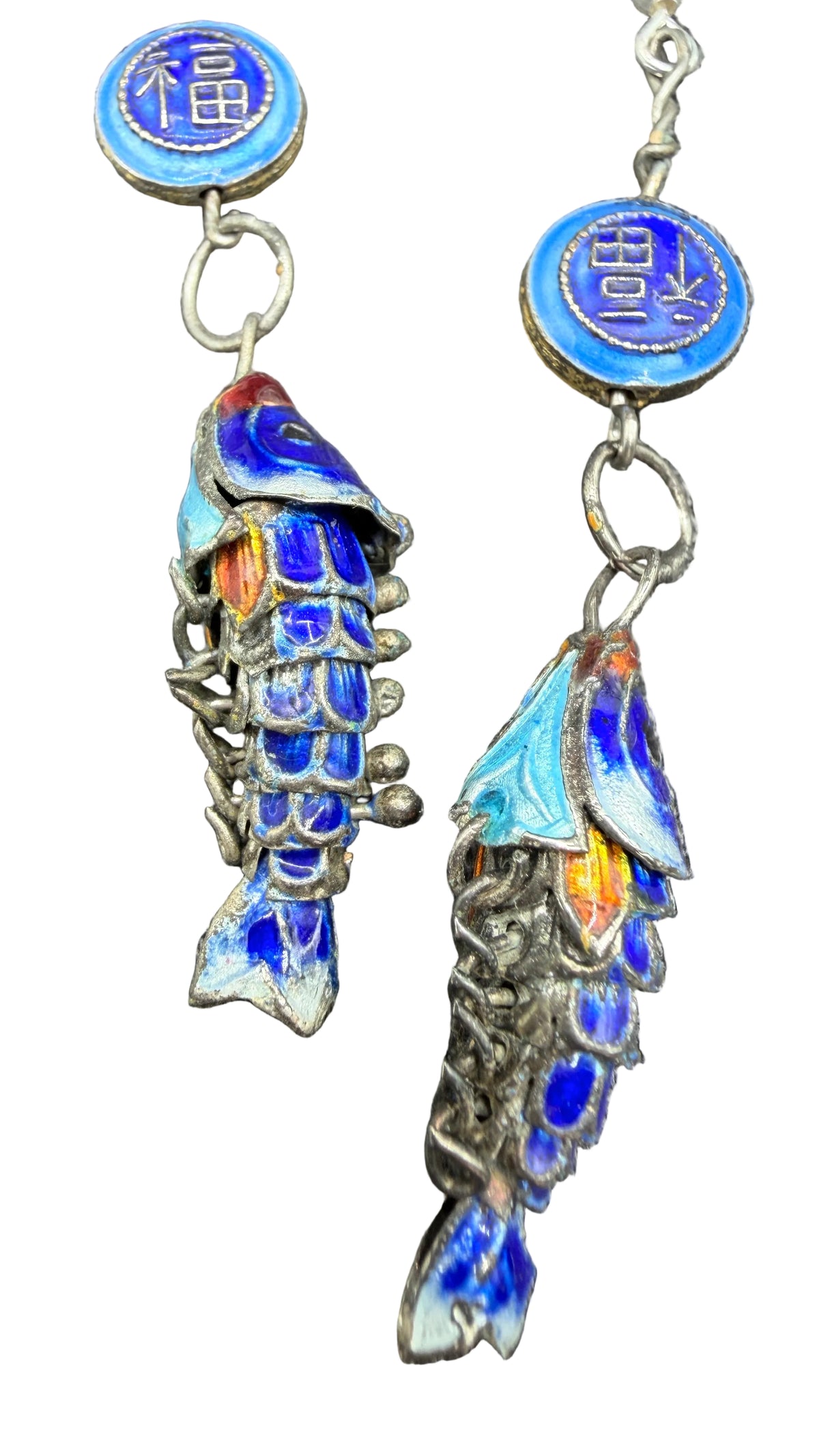 1970s Blue Enamel Articulated Koi Fish Earrings