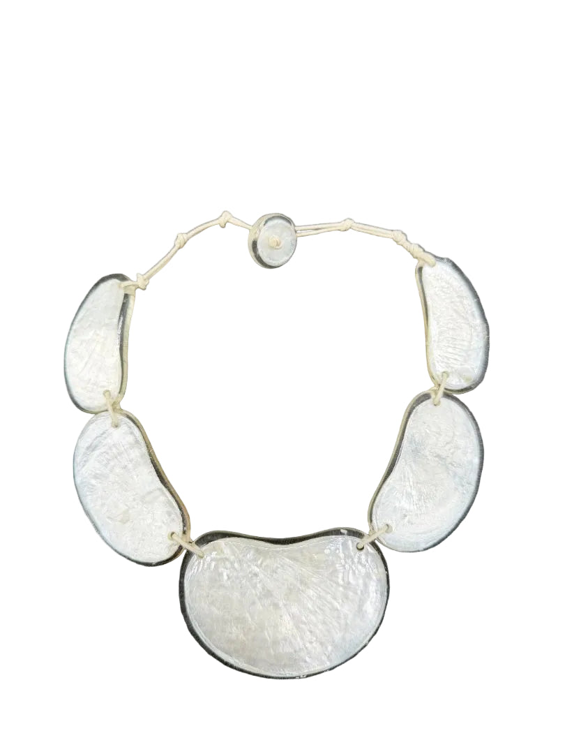 1980s Capiz Shell & Resin Graduated Statement Necklace on Cord