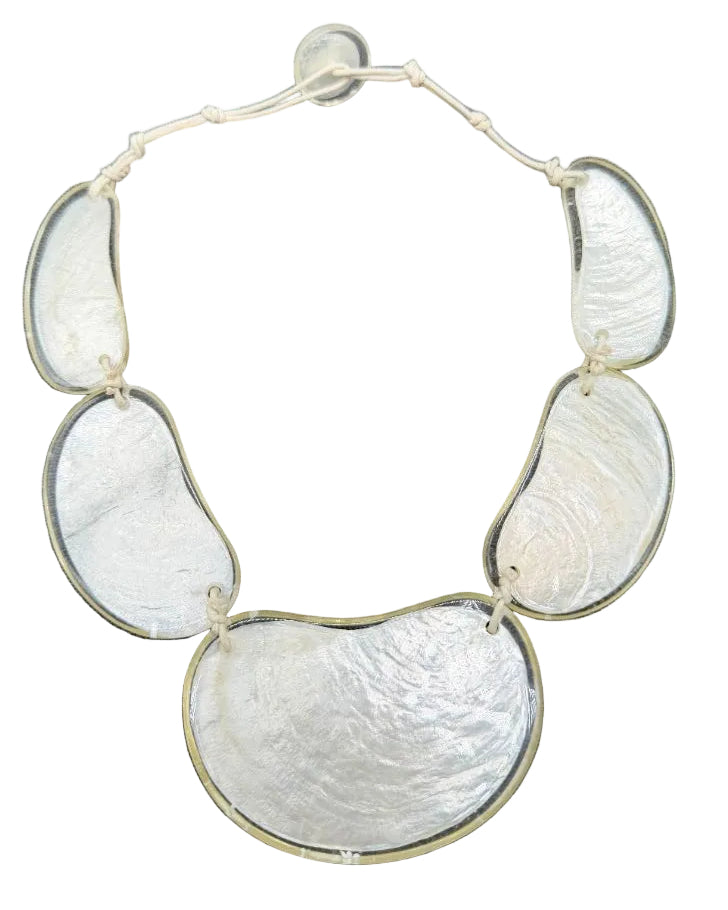 1980s Capiz Shell & Resin Graduated Statement Necklace on Cord