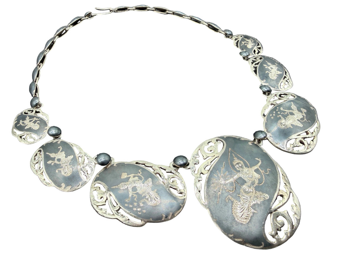 1960s Siam Sterling Silver & Niello Inlay Necklace