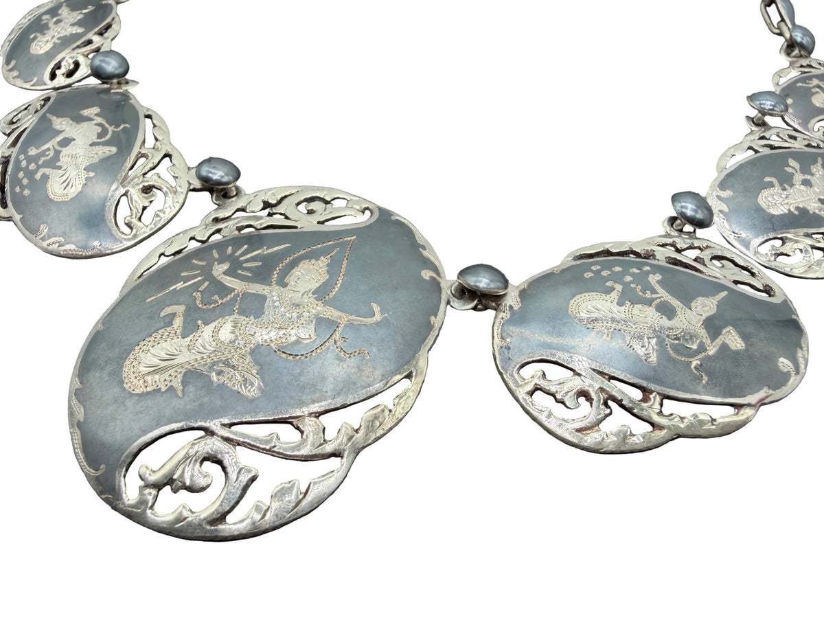 1960s Siam Sterling Silver & Niello Inlay Necklace