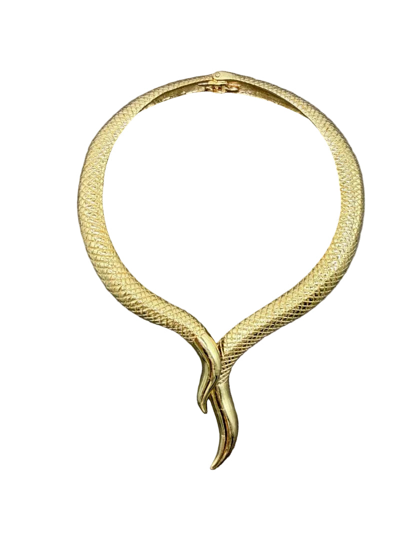 1990s Gold-Tone Textured Hinged Double Snake Tail Necklace