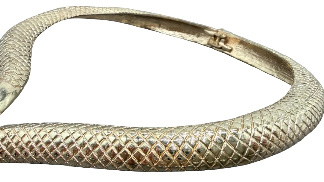 1990s Gold-Tone Textured Hinged Double Snake Tail Necklace
