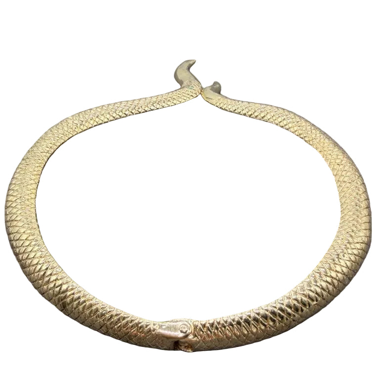 1990s Gold-Tone Textured Hinged Double Snake Tail Necklace