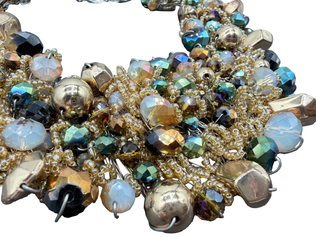 1990s ALDO Ornate Beaded Cluster Bib Statement Necklace