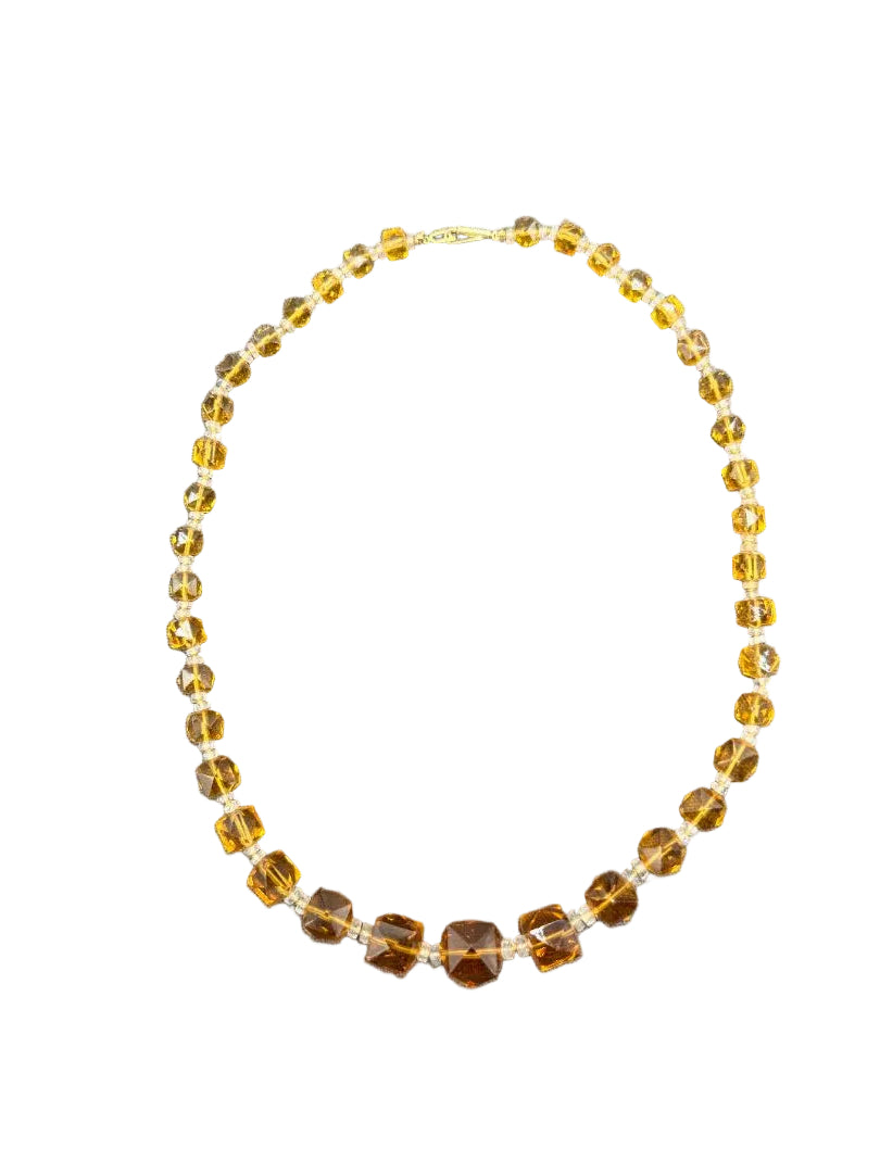 1960s Amber Faceted Czech Glass Graduated Necklace