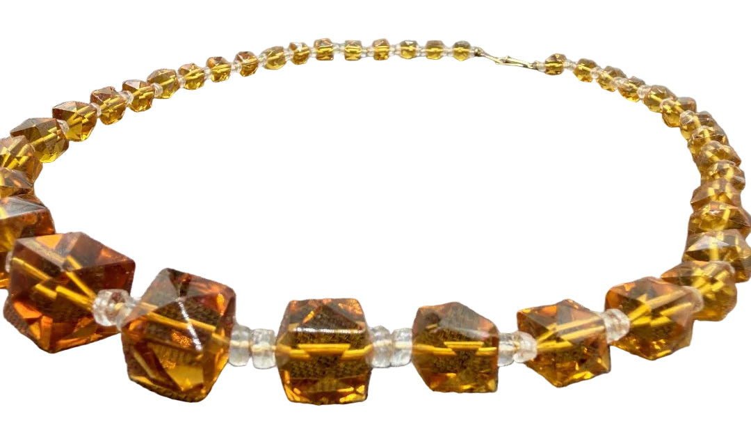1960s Amber Faceted Czech Glass Graduated Necklace