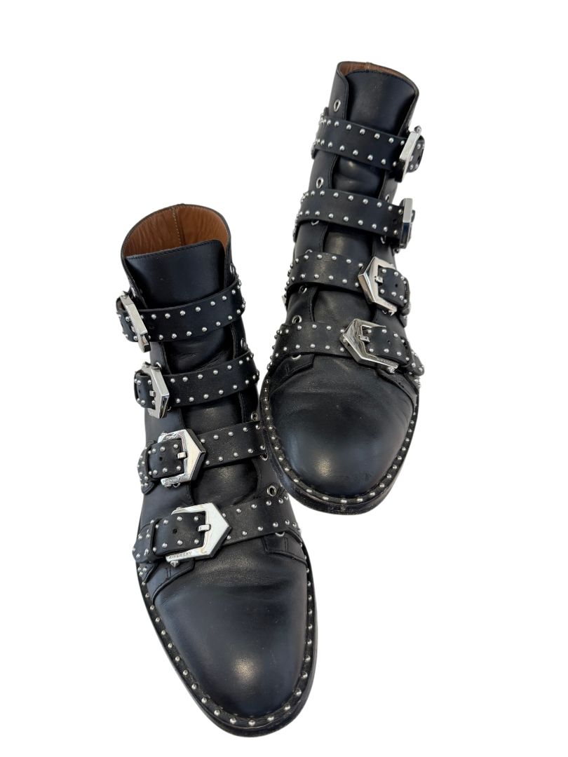 Givenchy Black Leather Studded Quad Buckle Boots