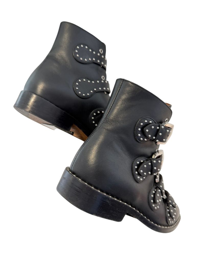 Givenchy Black Leather Studded Quad Buckle Boots
