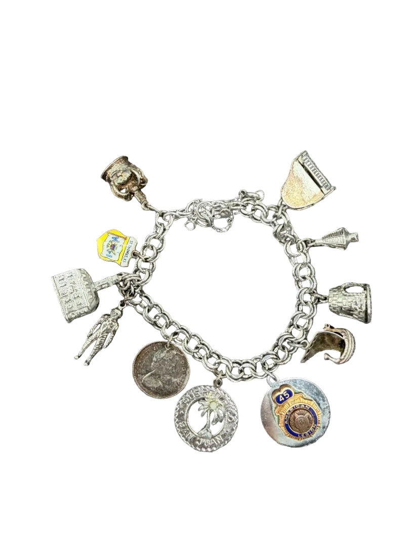 1960s ELCO Sterling Silver Charm Bracelet with 11 Charms
